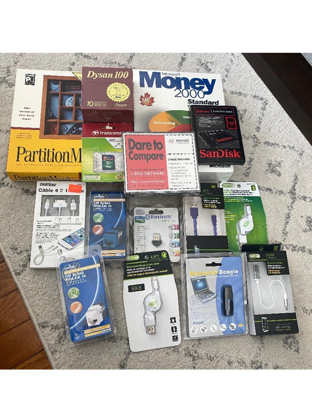 Tech Bundle Lot SSD Bluetooth Cables Vintage Software Floppy Disks